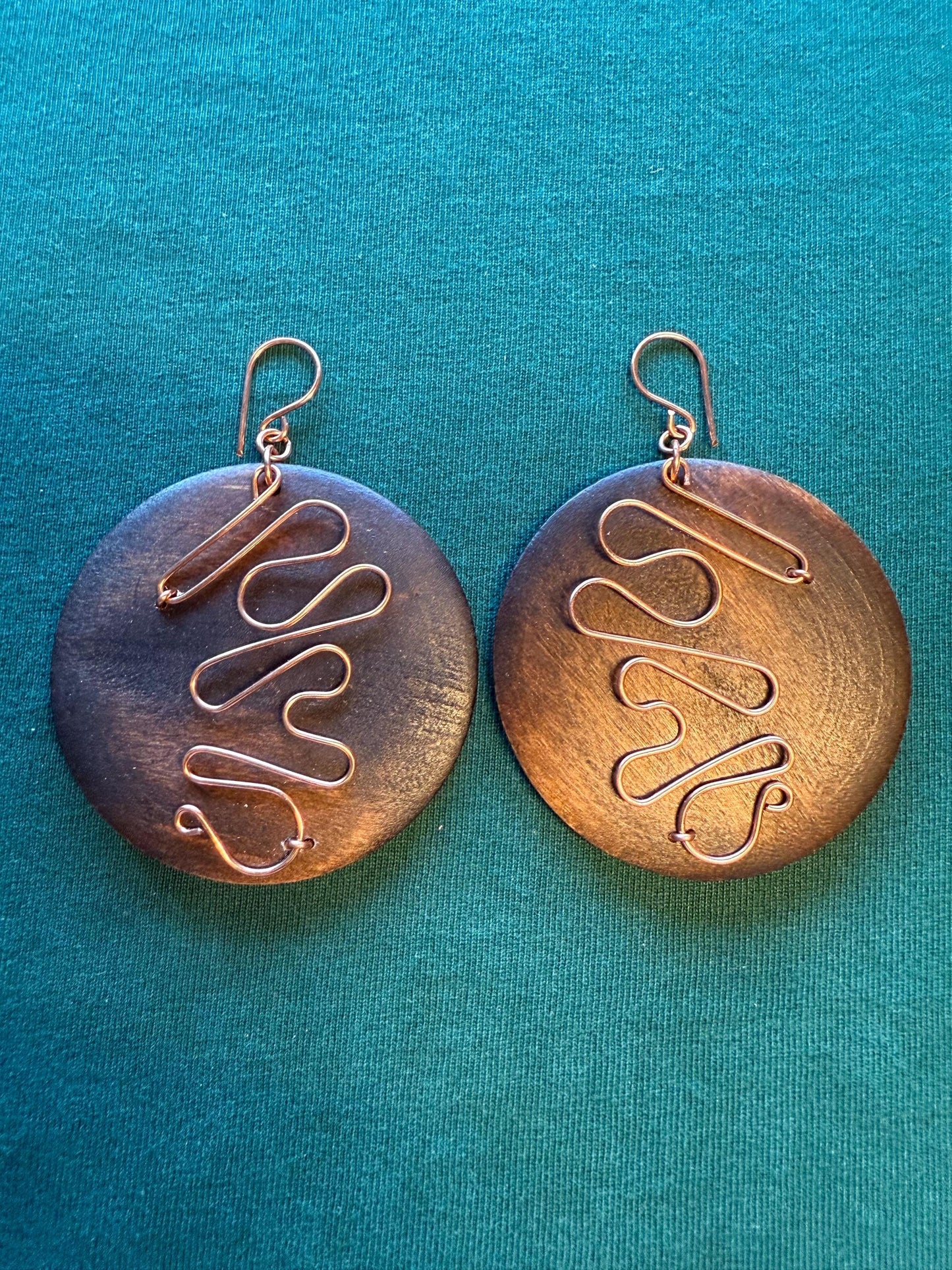 Copper Wire Wrapped Wood Earrings