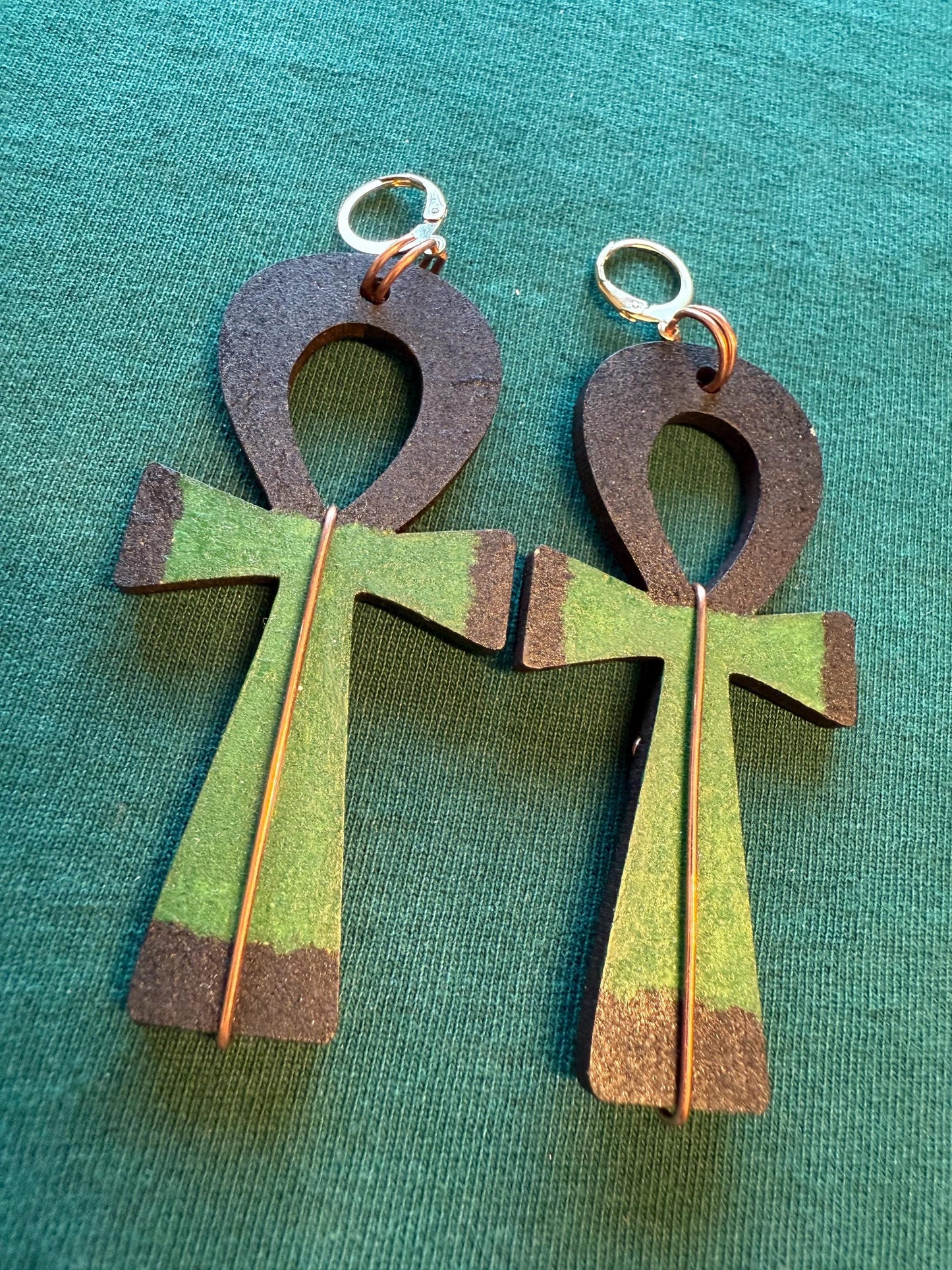 Copper Wire Wrapped Ankh Earrings