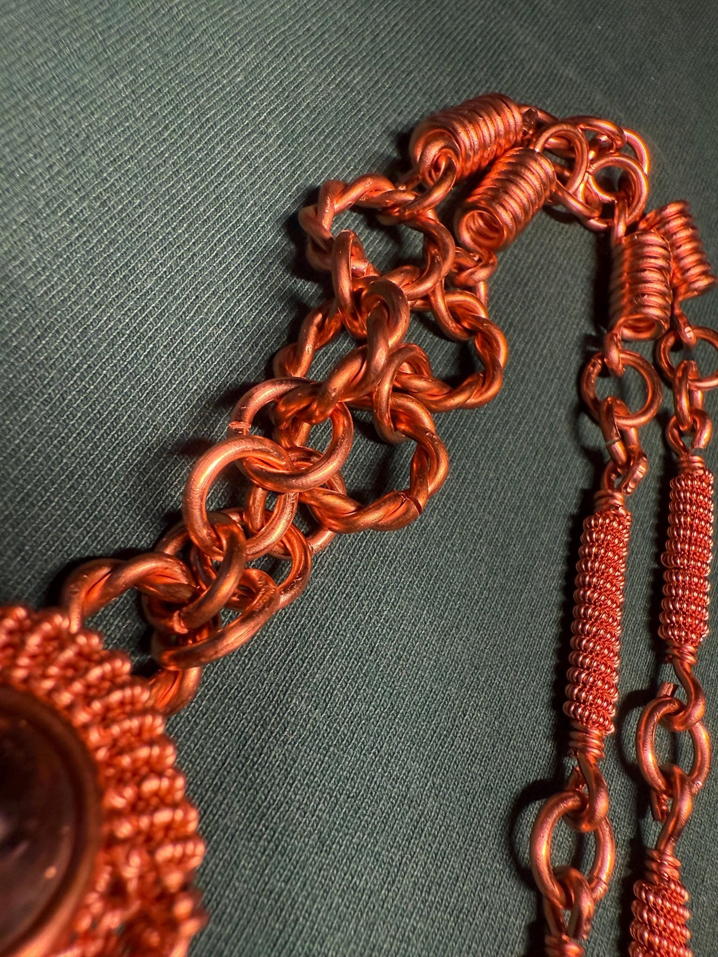 Copper Wire Wrapped Quartz Point Necklace: Eye of Ra Amulet