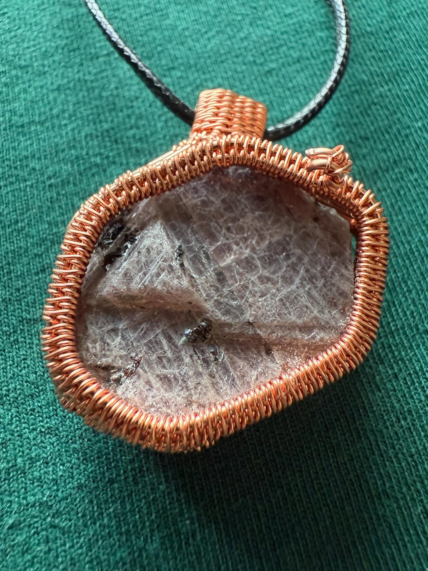 Handmade Copper Wire Wrapped Ruby Pendant on Cord Necklace