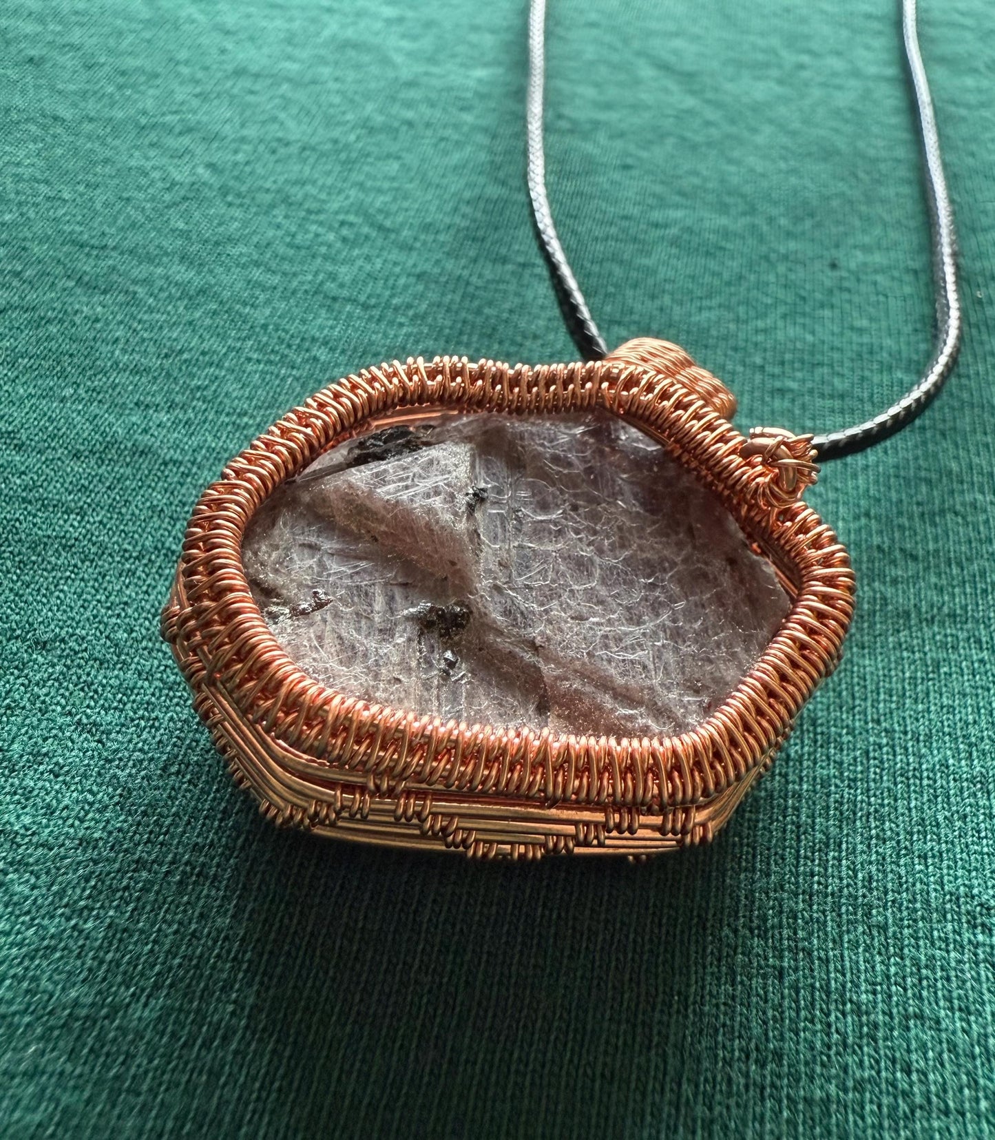 Handmade Copper Wire Wrapped Ruby Pendant on Cord Necklace
