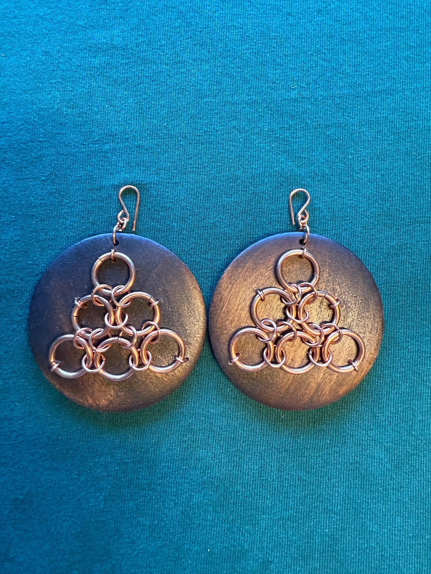 Copper Wire Wrapped Wood Earrings