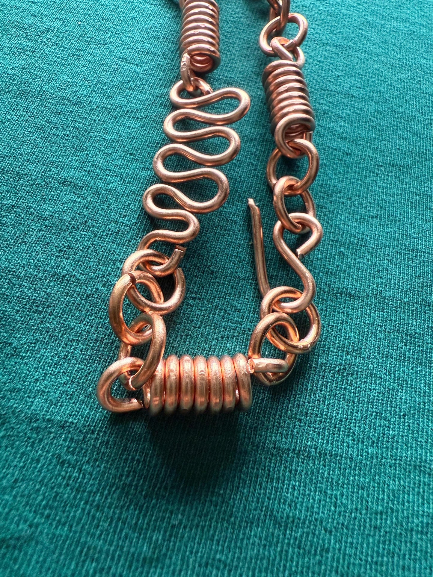 Handmade Copper Wire Wrapped Ankh with Rose Quartz Pyramid & Opalite Sphere on Copper Chain