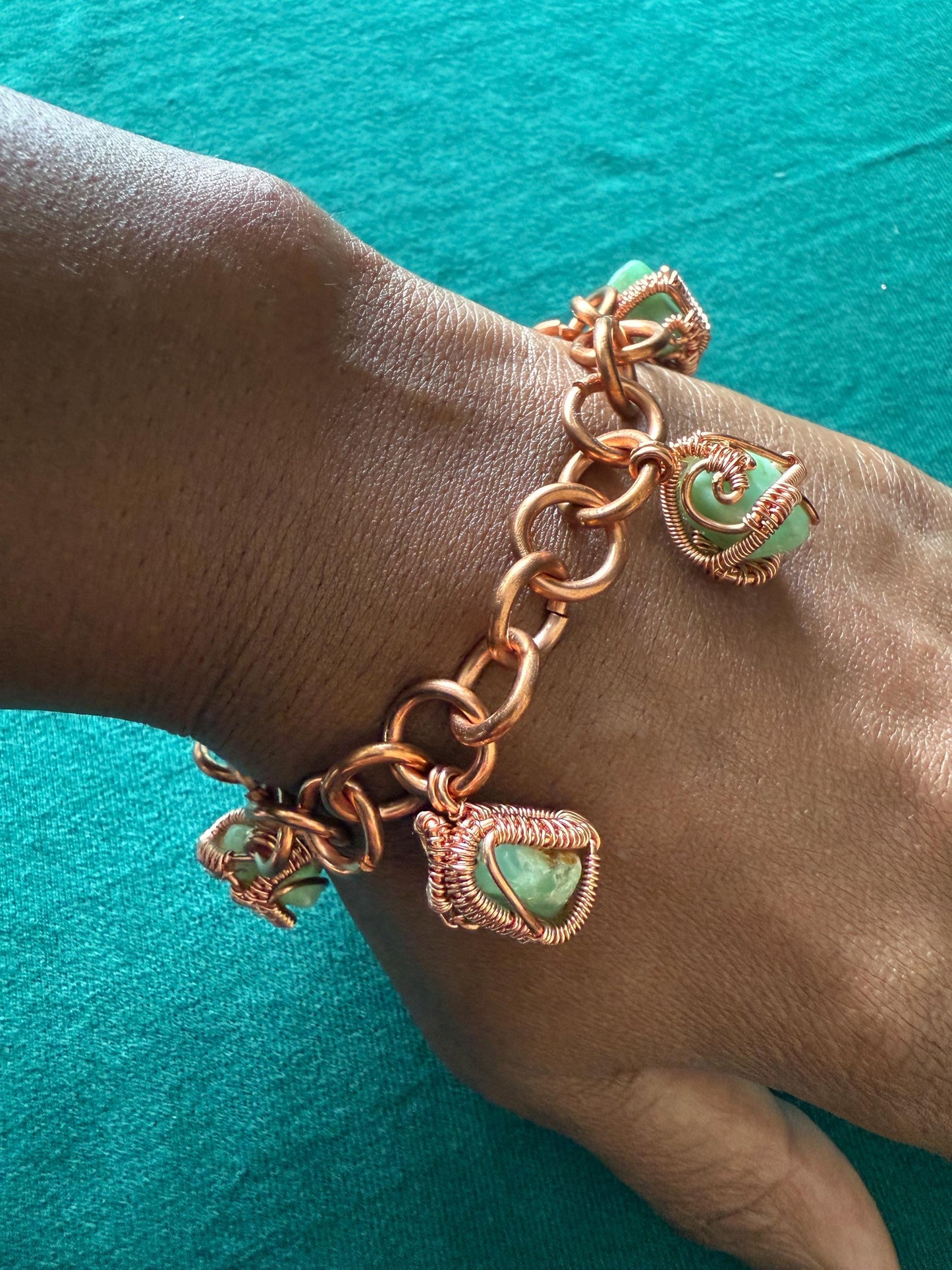 Handmade Copper Wire Wrapped Chrysanthemum Stone Charm Bracelet