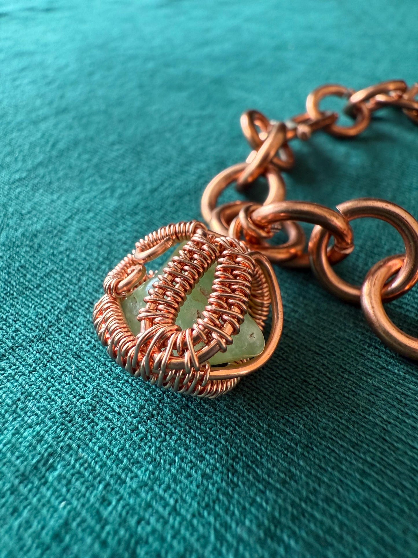 Handmade Copper Wire Wrapped Chrysanthemum Stone Charm Bracelet
