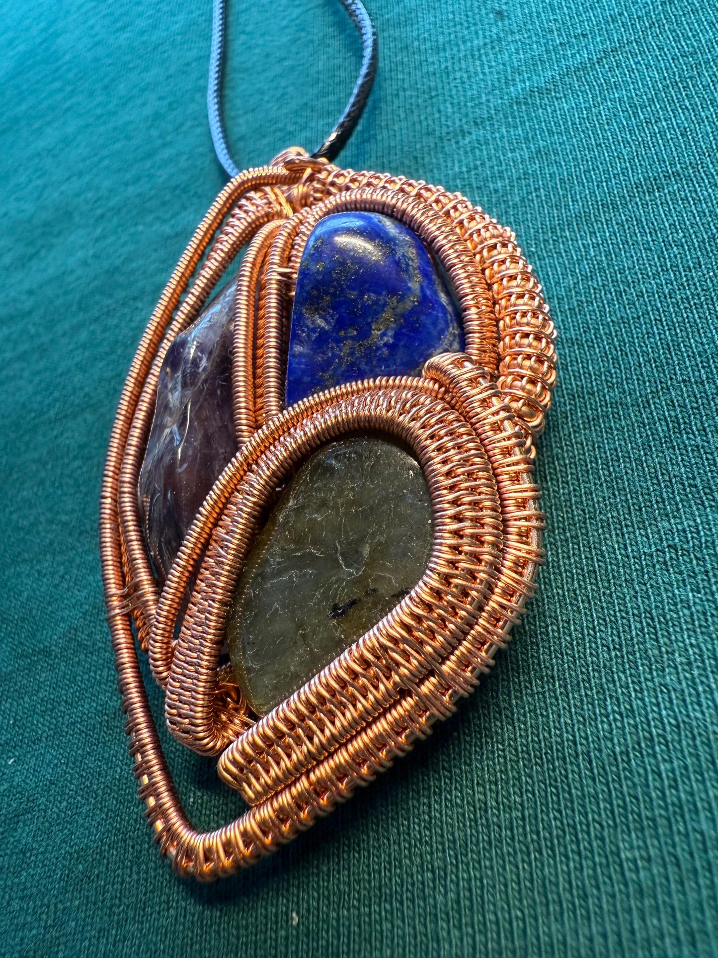 Super Seven, Labradorite and Lapis Luzuli Pendant includes free cord necklace