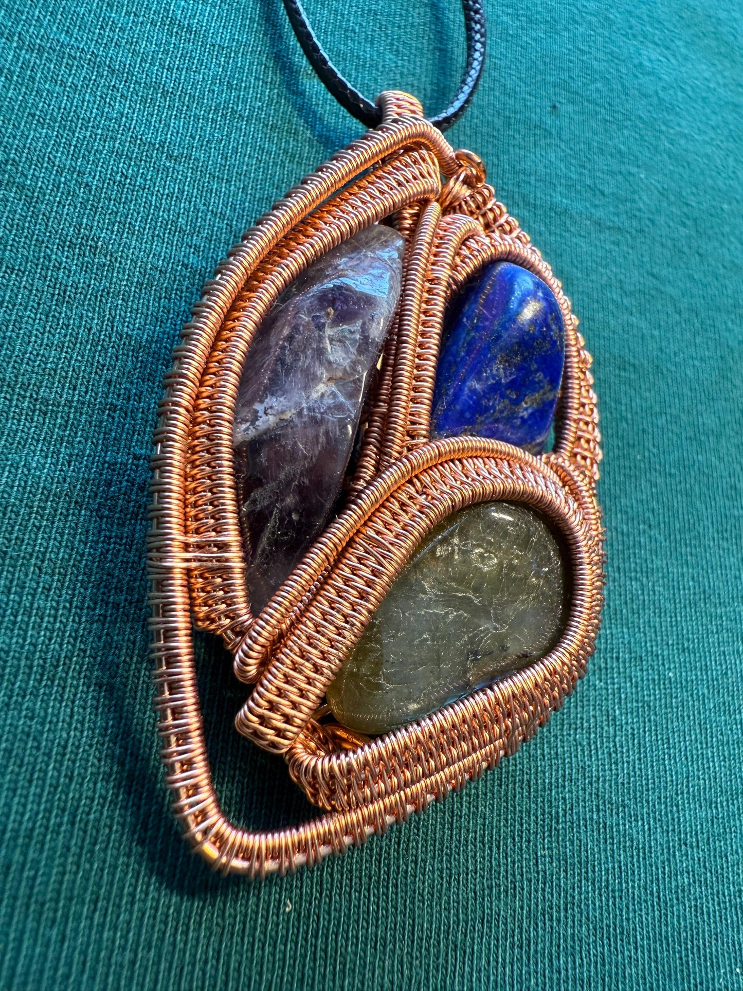 Super Seven, Labradorite and Lapis Luzuli Pendant includes free cord necklace