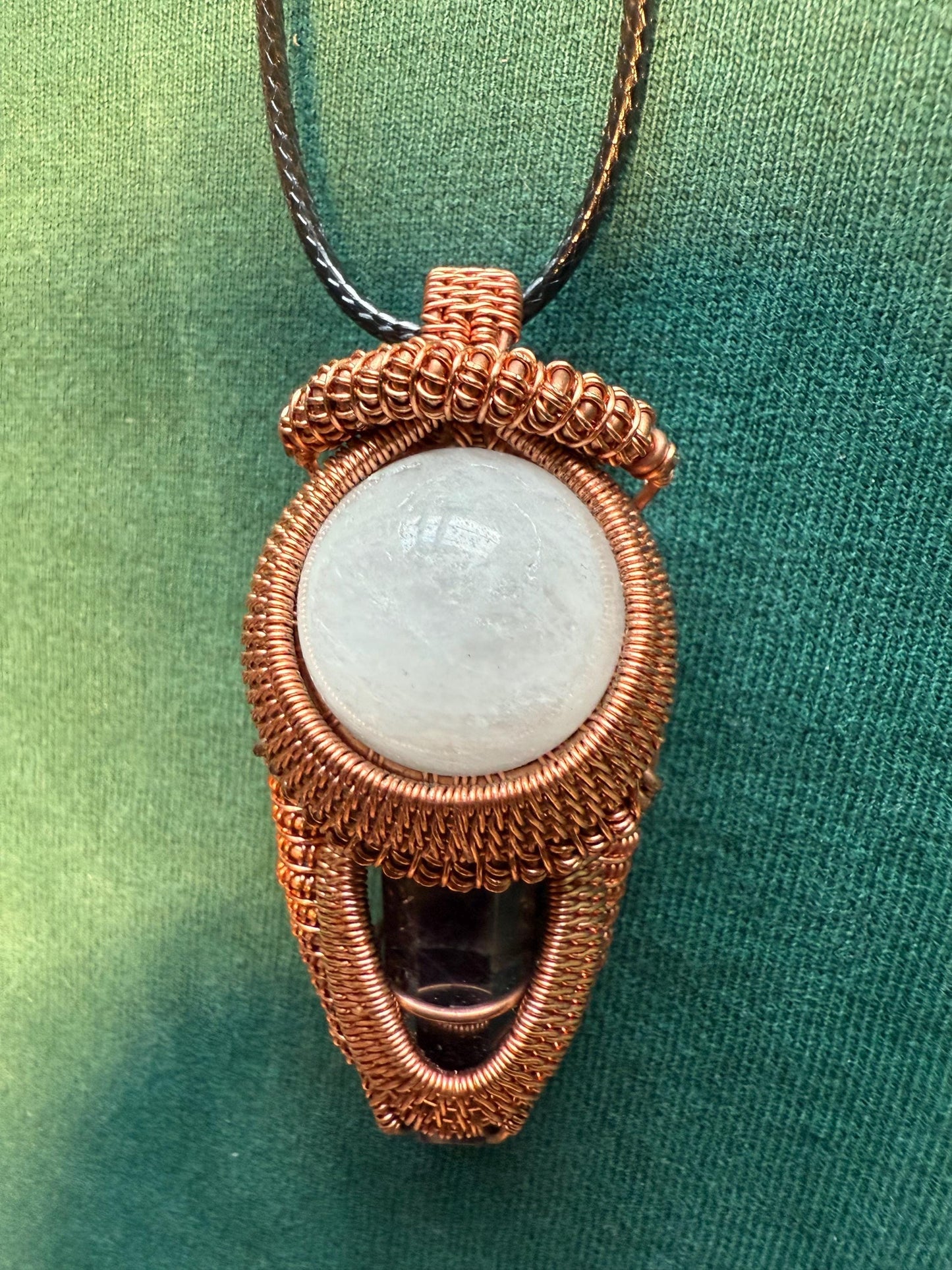 Handmade Wire Wrapped Quartz Crystal Ball & Amethyst Point Pendant on Cord Necklace