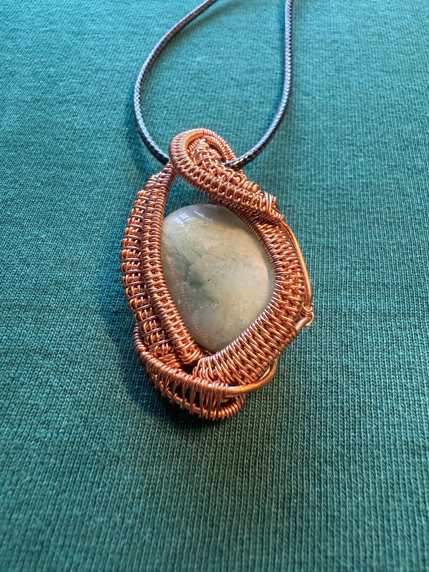 Handmade Copper Wire Wrapped Amazonite Pendant on Cord Necklace