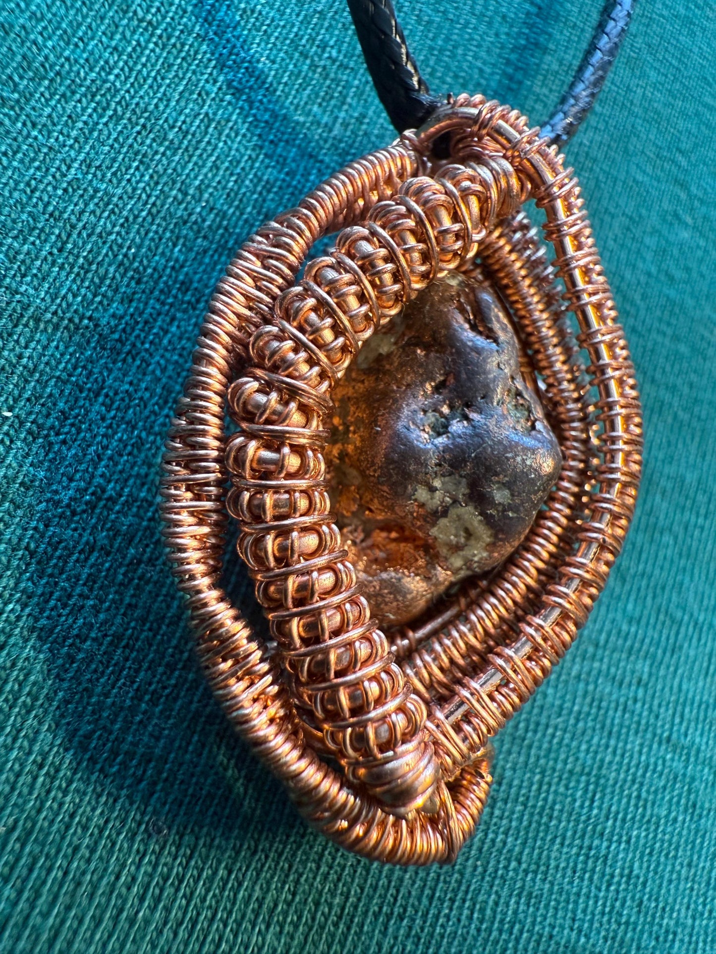 Wire Wrapped Copper Nugget Pendant (includes free cord necklace)