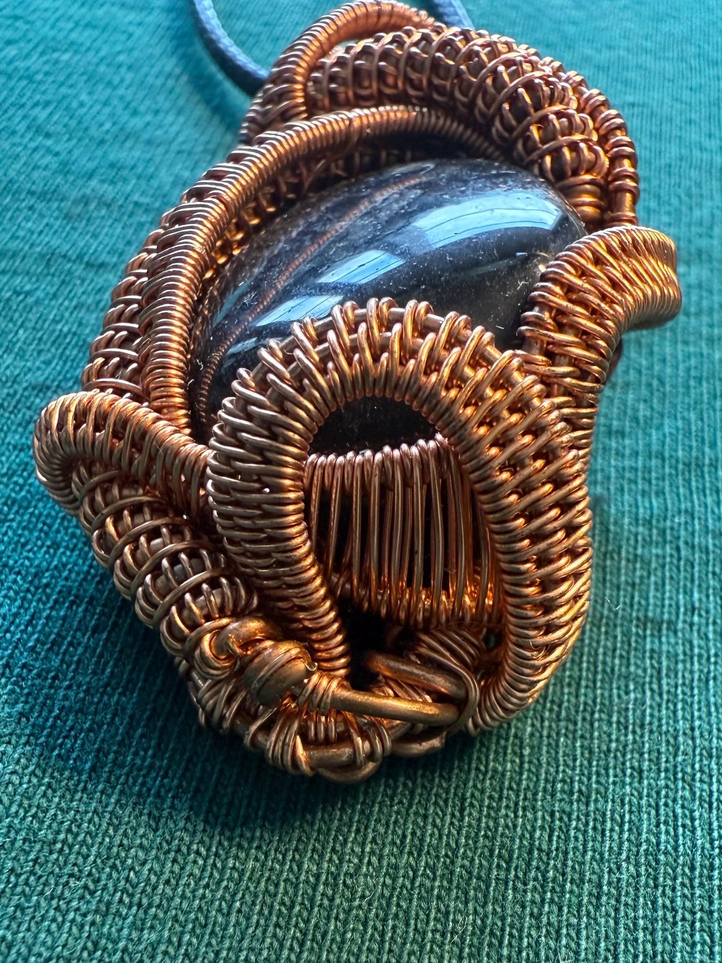Handmade Copper Wire Wrapped Sodalite Pendant on Cord Necklace