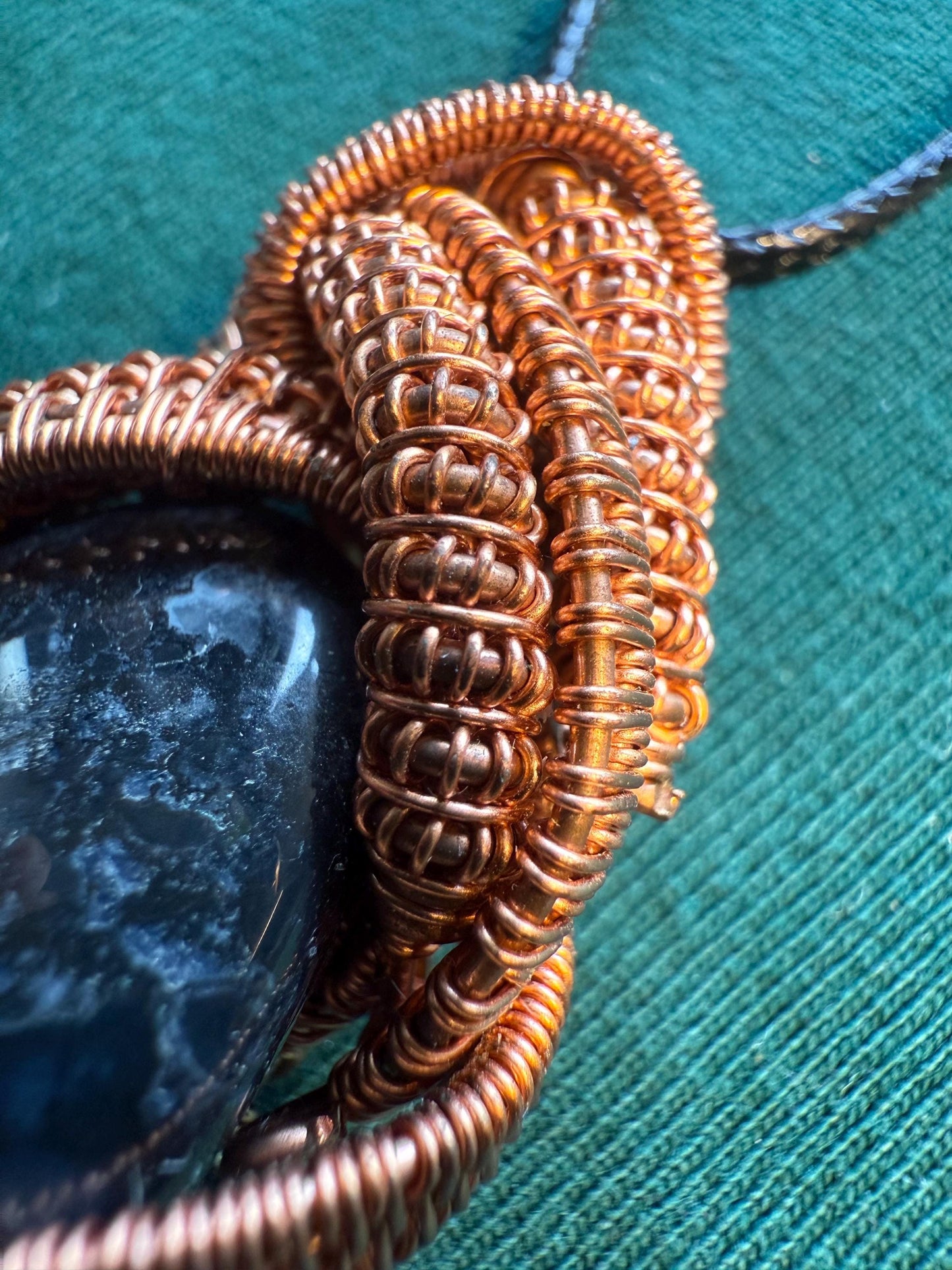 Handmade Copper Wire Wrapped Sodalite Pendant on Cord Necklace