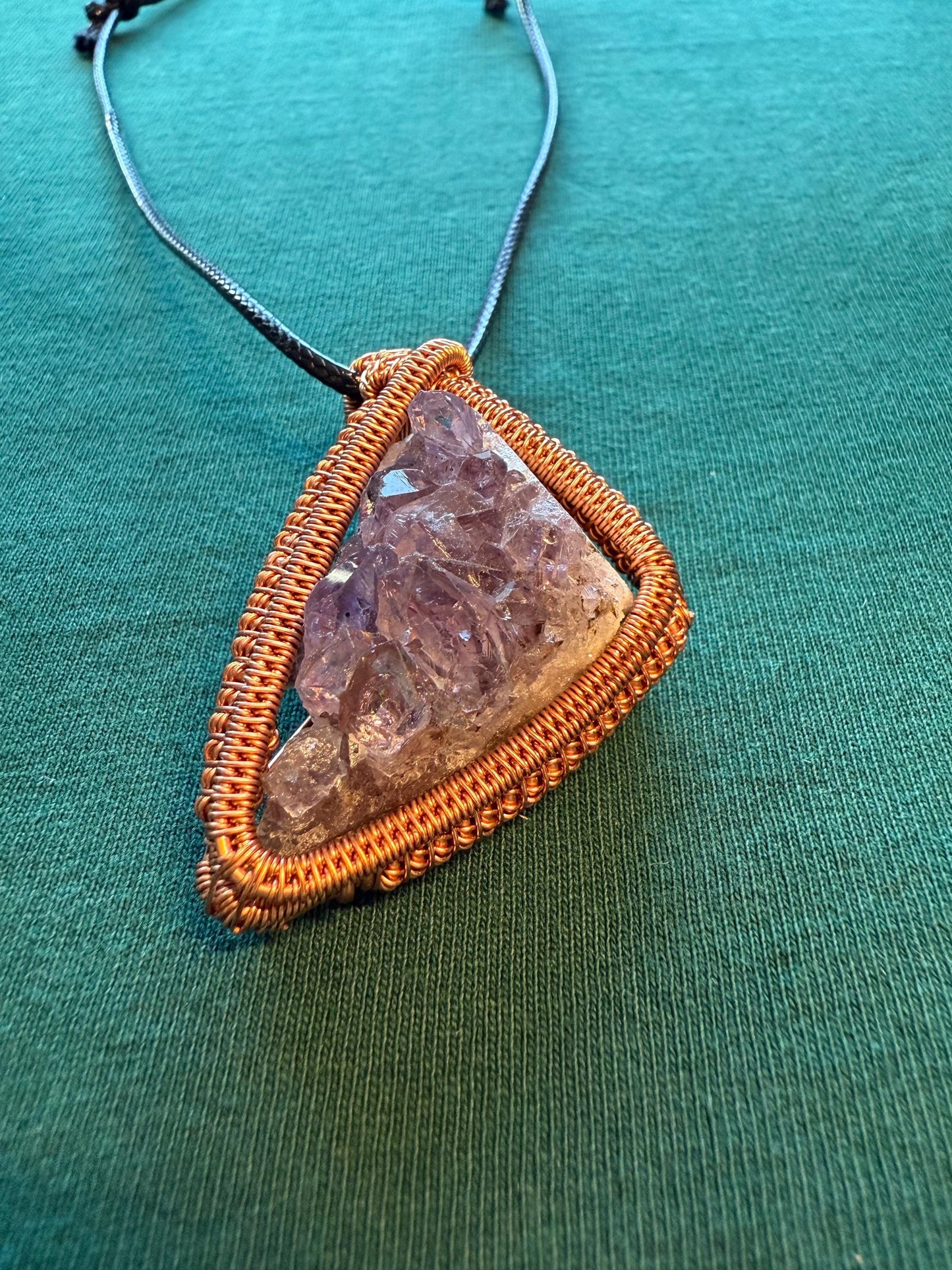 Copper wire wrapped Amethyst Pendant (includes free cord necklace)
