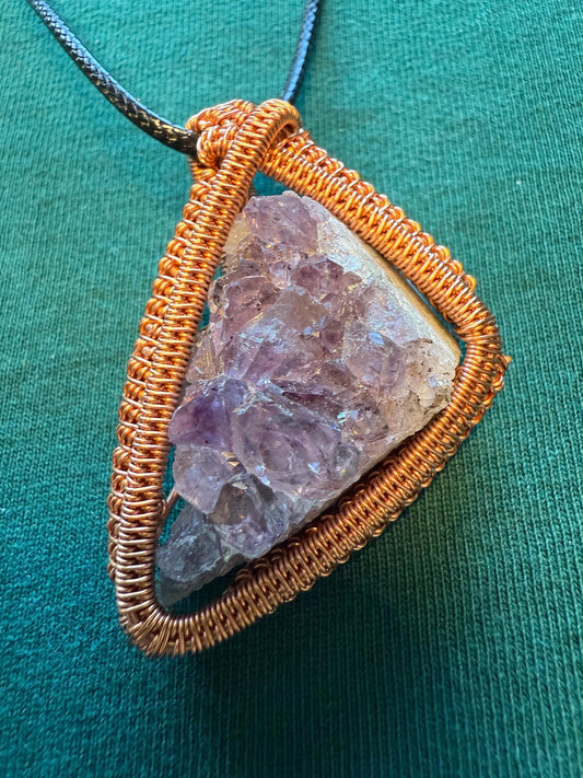 Copper wire wrapped Amethyst Pendant (includes free cord necklace)
