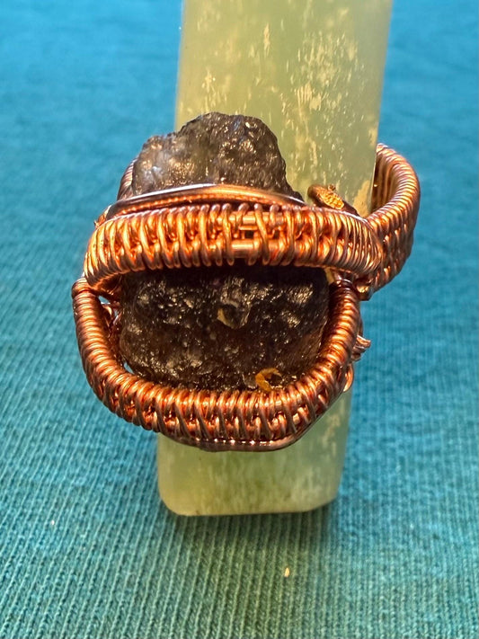 Handmade Copper Wire Wrapped Tektite Ring
