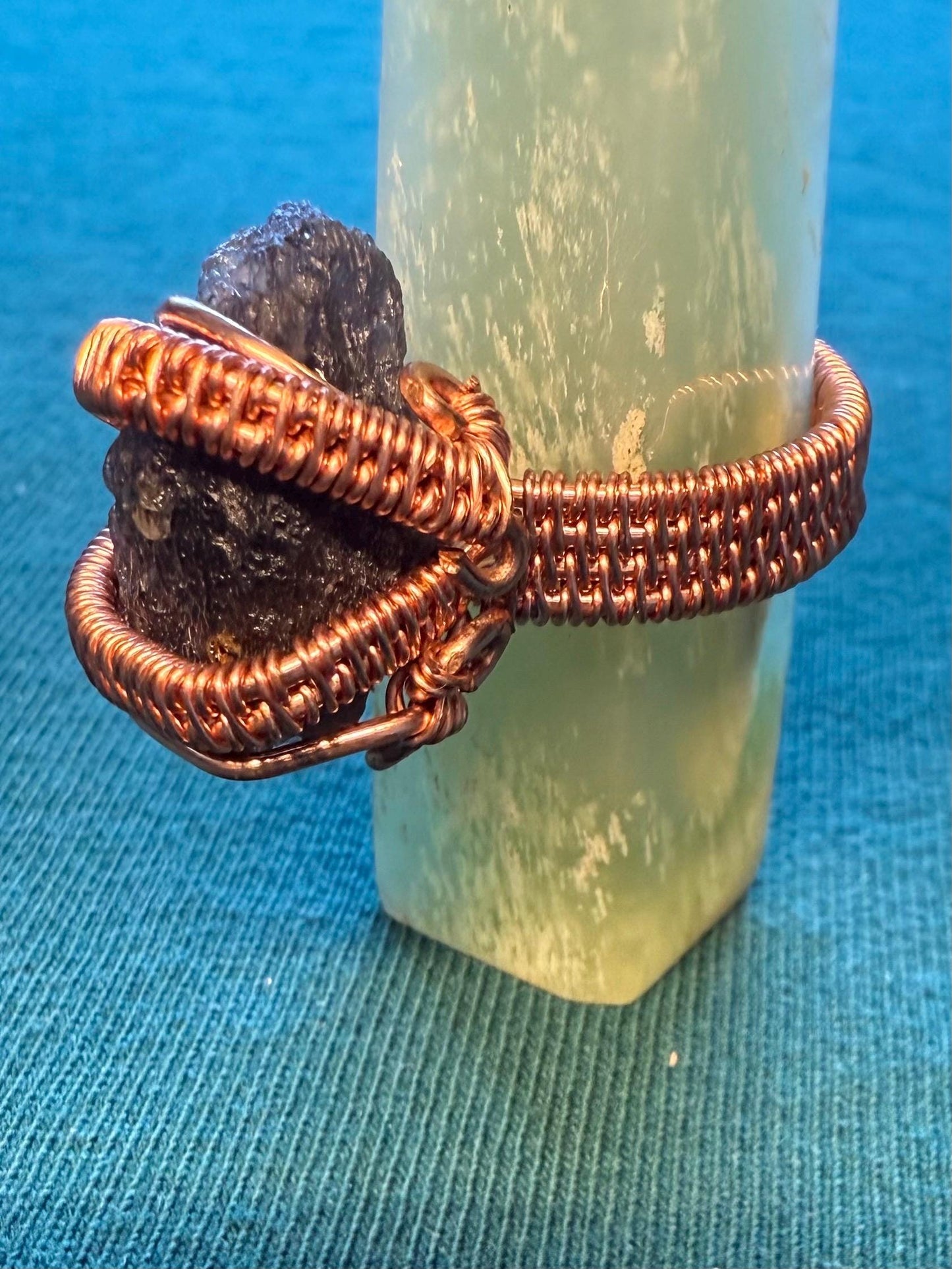 Handmade Copper Wire Wrapped Tektite Ring