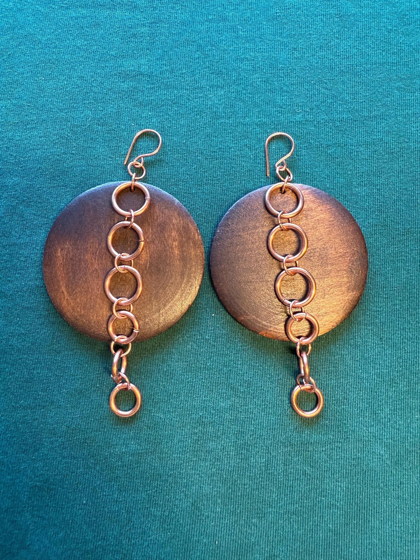 Copper Wire Wrapped Wood Earrings
