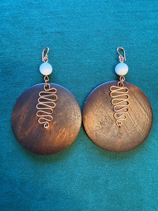 Copper Wire Wrapped Wood Earrings