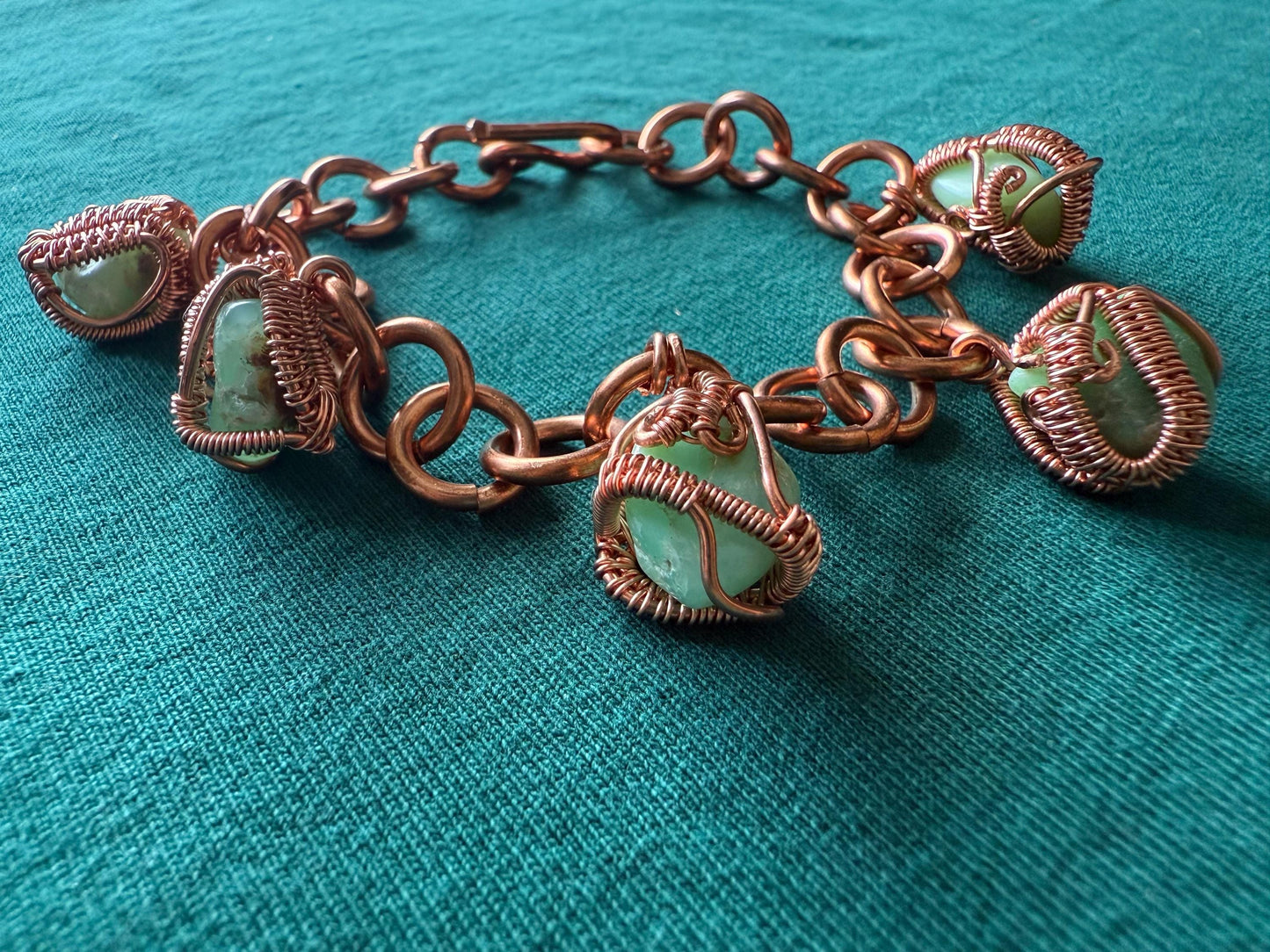 Handmade Copper Wire Wrapped Chrysanthemum Stone Charm Bracelet