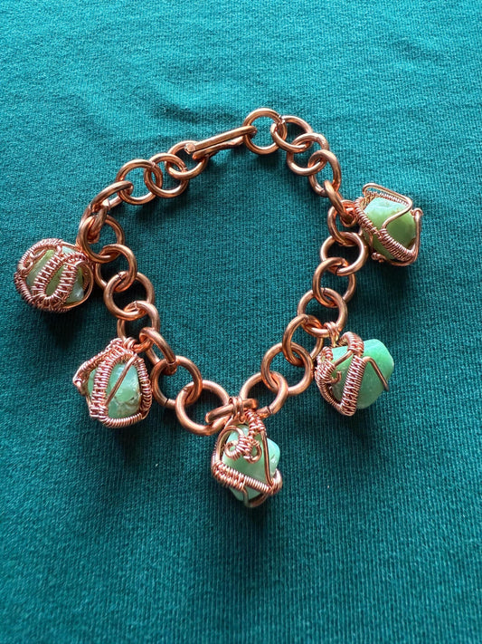 Handmade Copper Wire Wrapped Chrysanthemum Stone Charm Bracelet