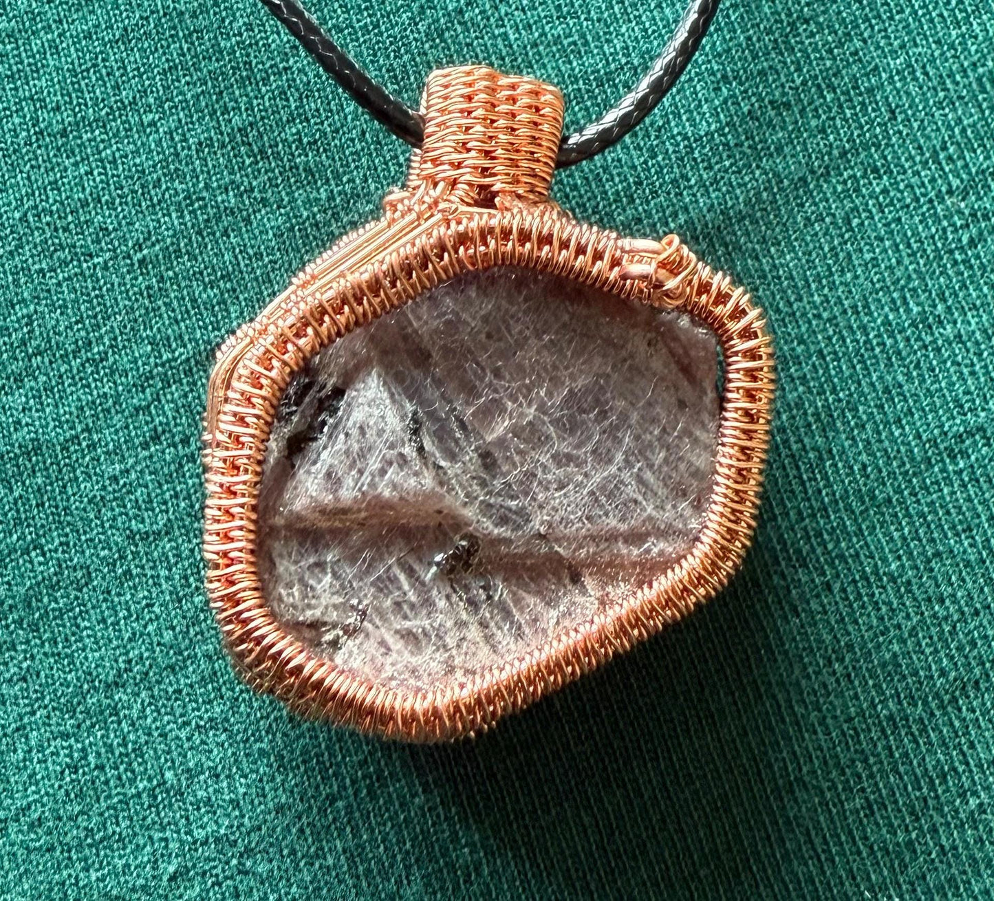 Handmade Copper Wire Wrapped Ruby Pendant on Cord Necklace