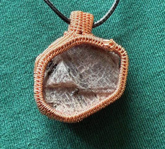 Handmade Copper Wire Wrapped Ruby Pendant on Cord Necklace