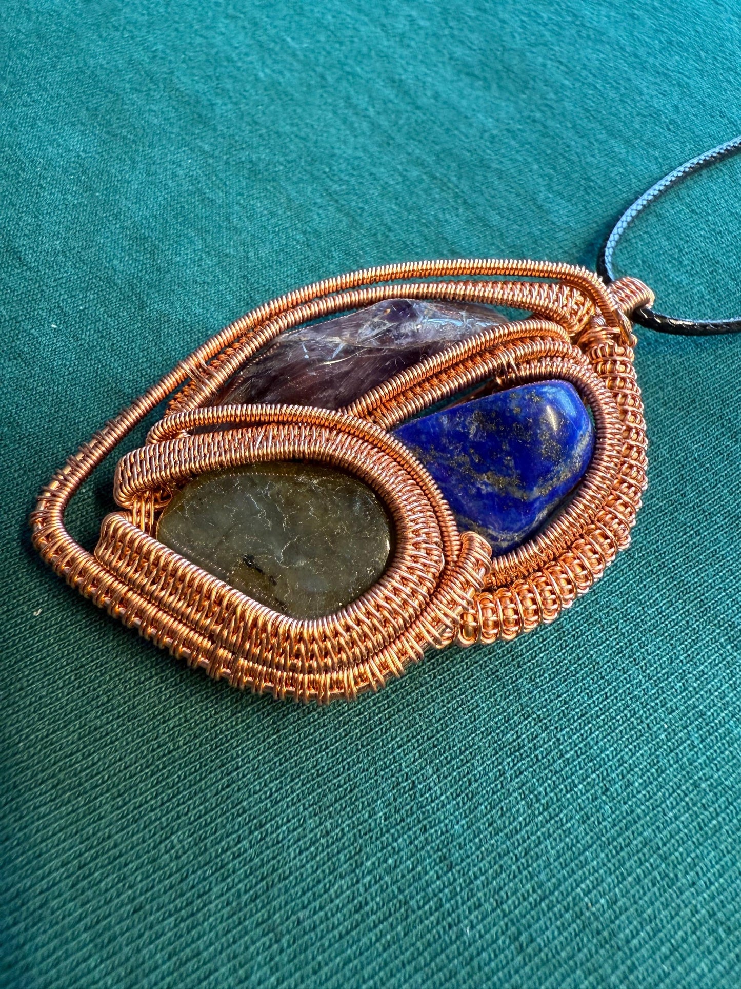 Super Seven, Labradorite and Lapis Luzuli Pendant includes free cord necklace