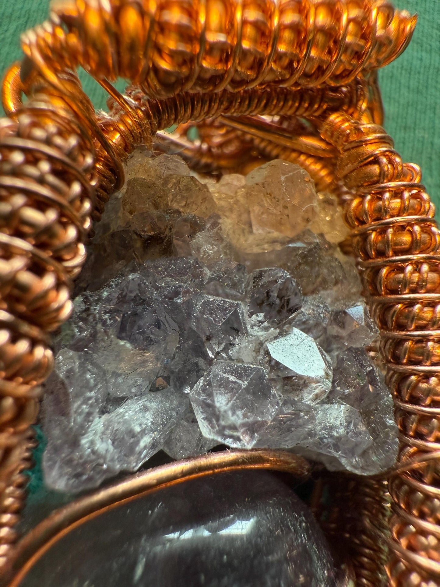 Handmade Copper Wire Wrapped Amethyst Pendant on Cord Necklace
