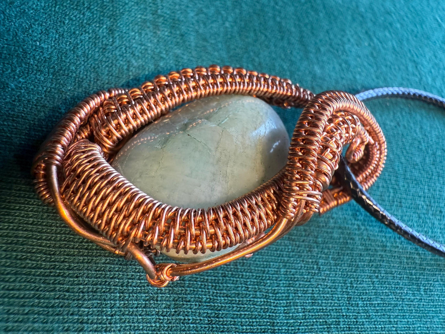 Handmade Copper Wire Wrapped Amazonite Pendant on Cord Necklace