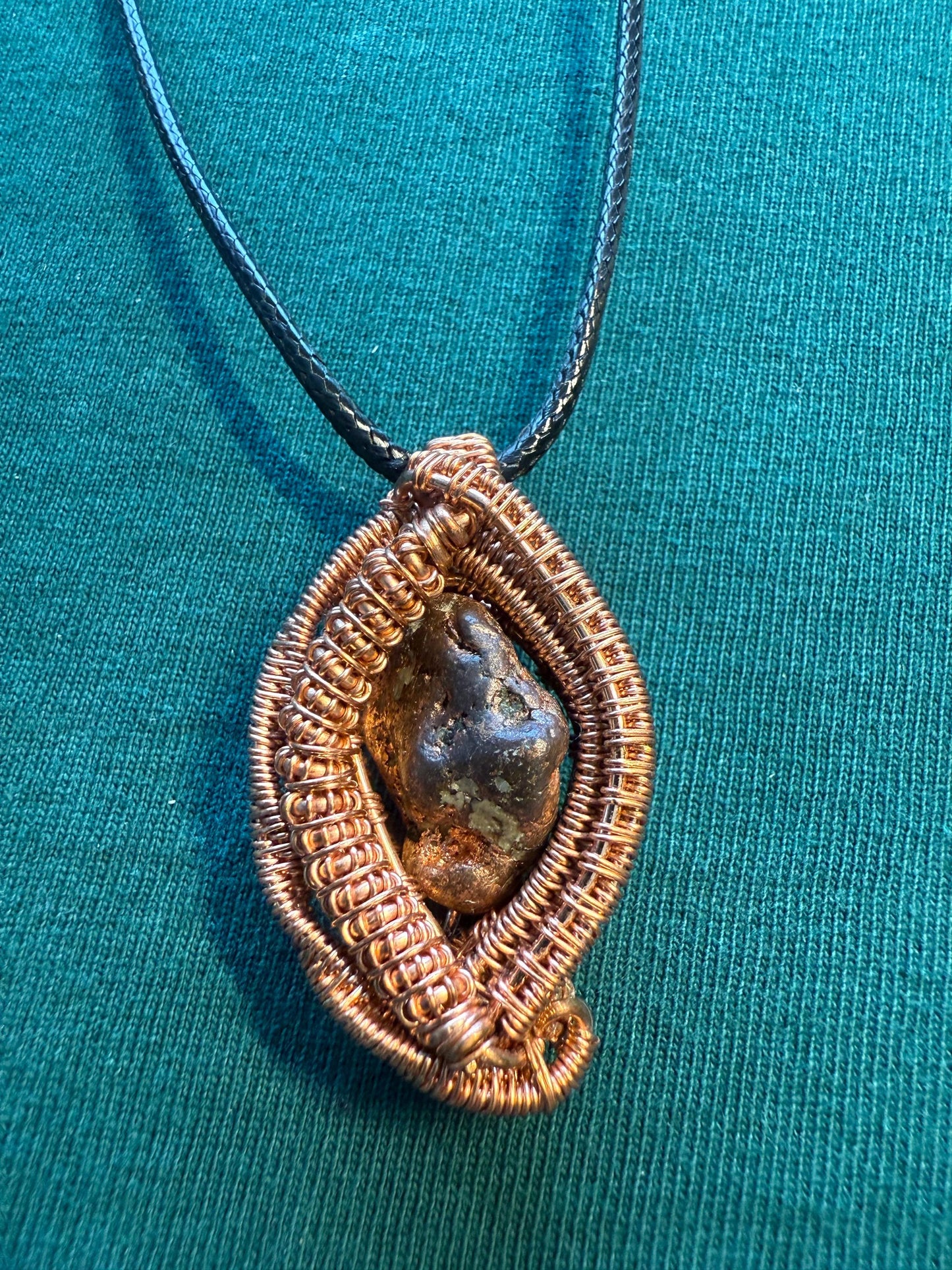 Wire Wrapped Copper Nugget Pendant (includes free cord necklace)