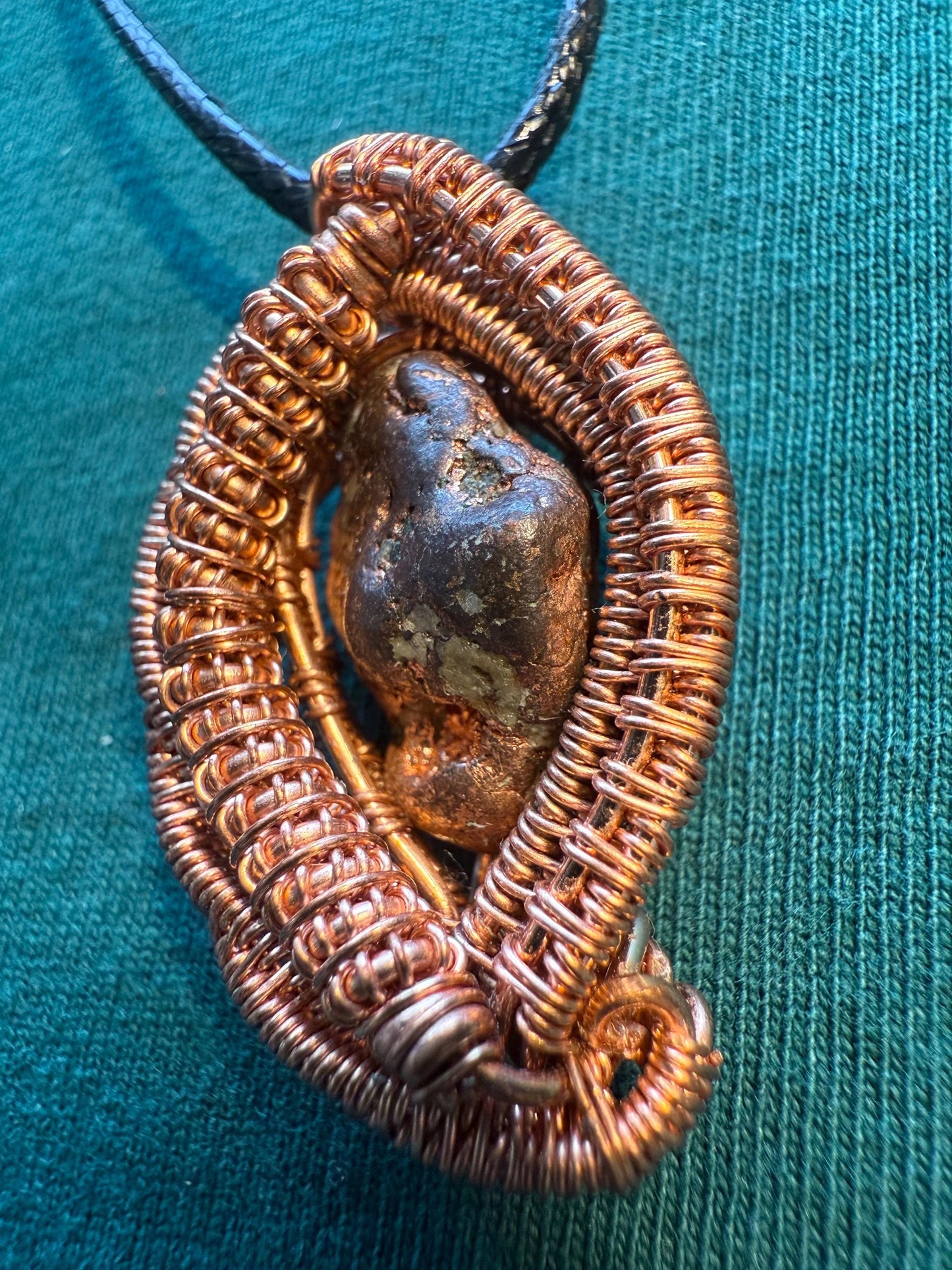 Wire Wrapped Copper Nugget Pendant (includes free cord necklace)