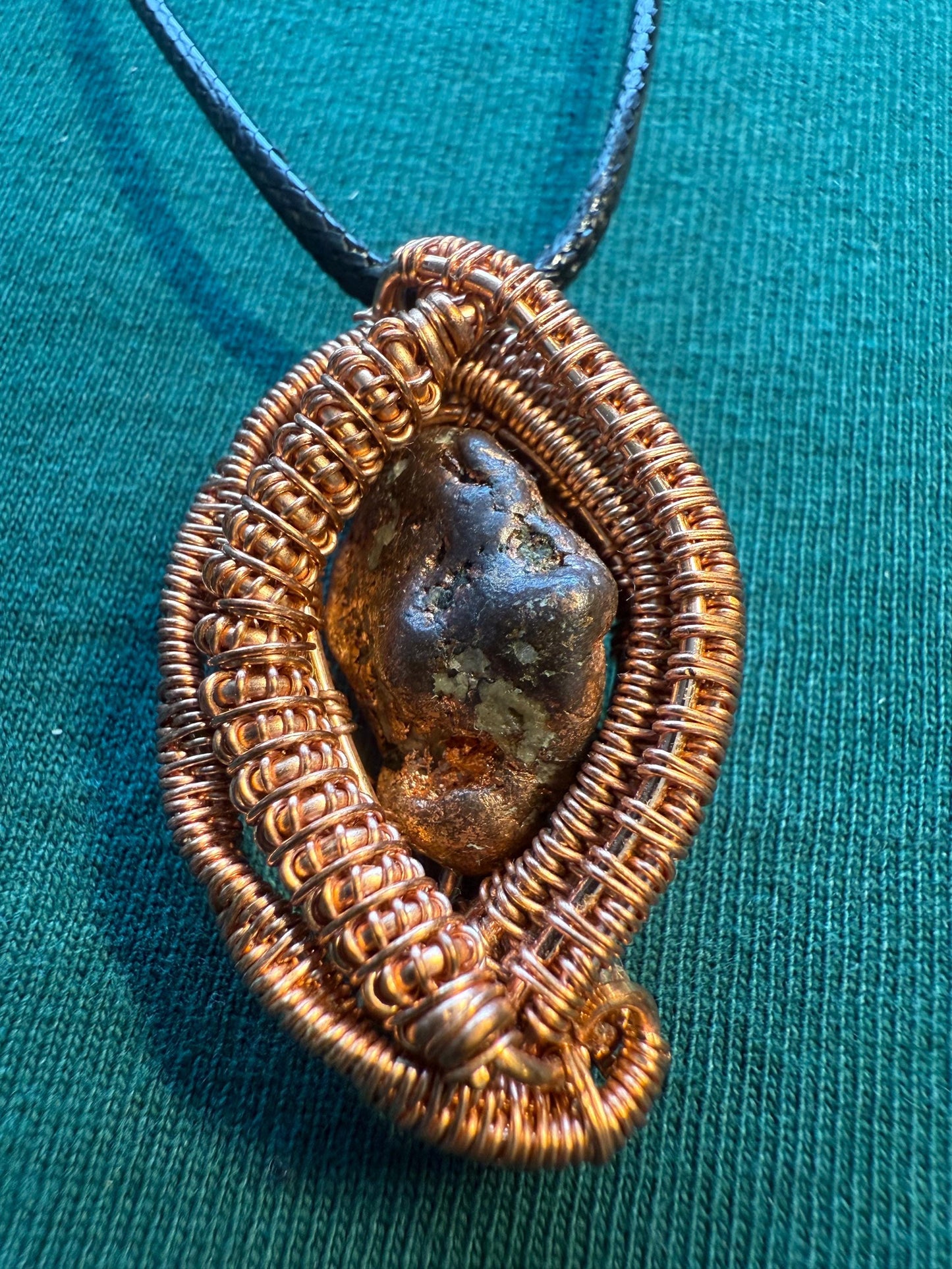 Wire Wrapped Copper Nugget Pendant (includes free cord necklace)