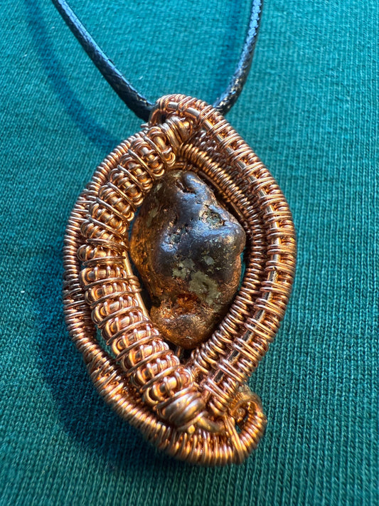 Wire Wrapped Copper Nugget Pendant (includes free cord necklace)