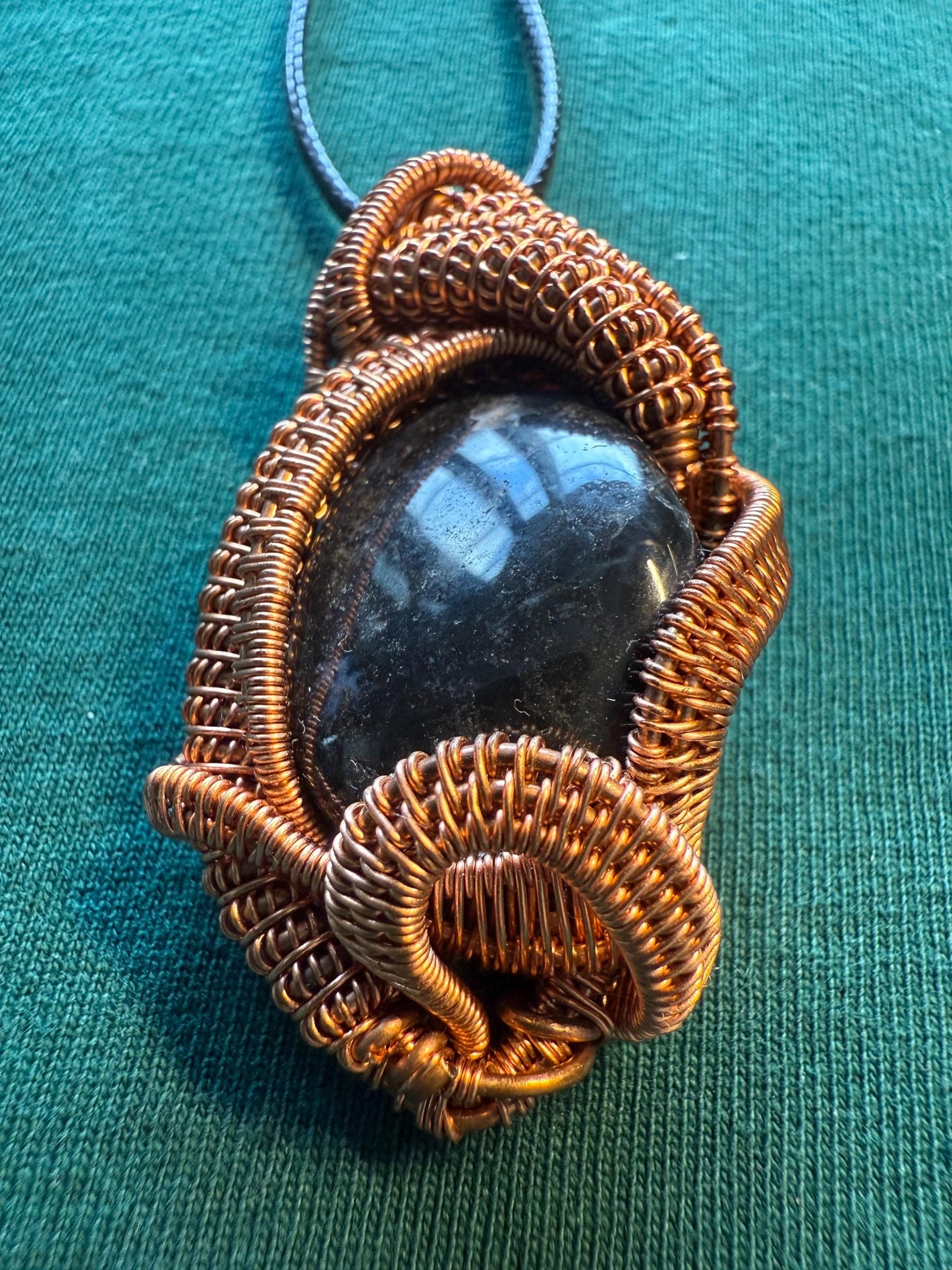 Handmade Copper Wire Wrapped Sodalite Pendant on Cord Necklace