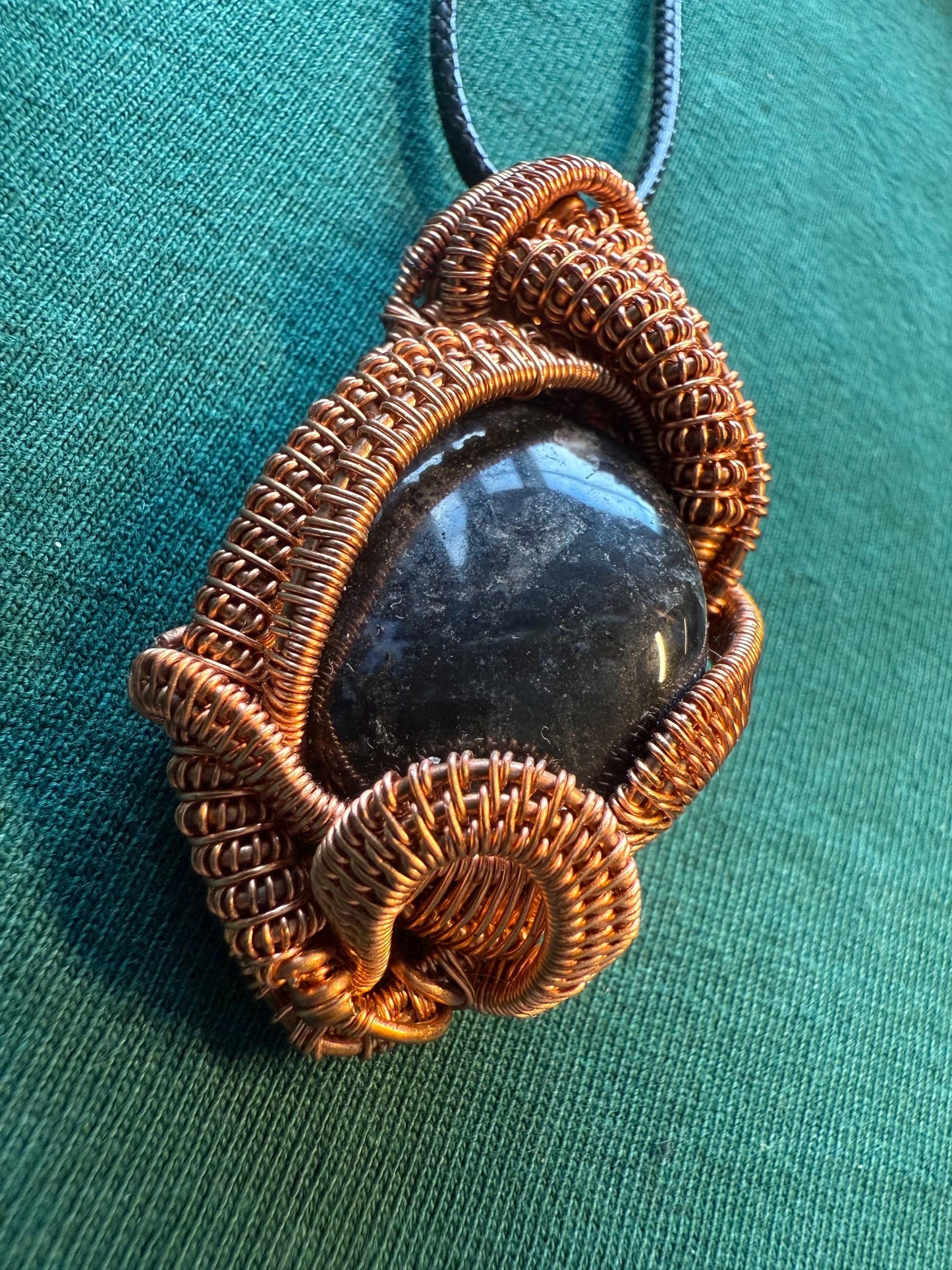 Handmade Copper Wire Wrapped Sodalite Pendant on Cord Necklace