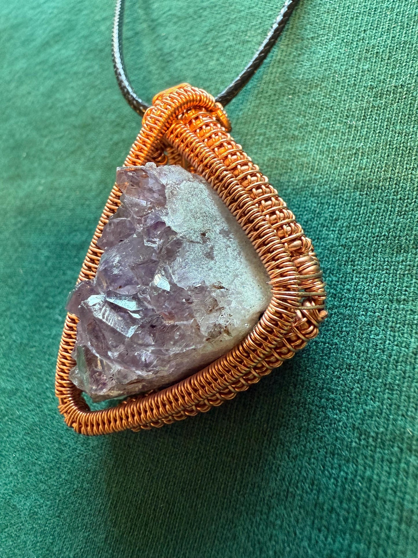 Copper wire wrapped Amethyst Pendant (includes free cord necklace)