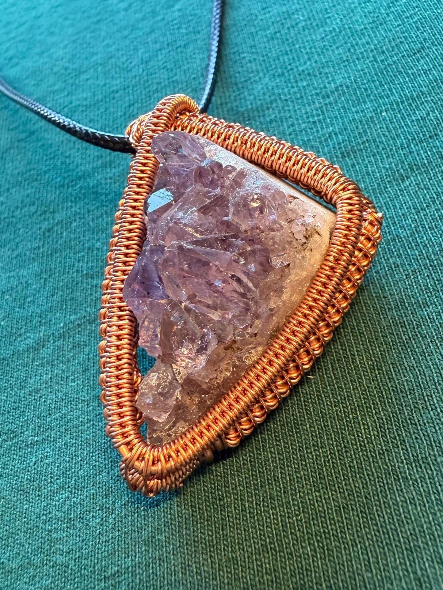 Copper wire wrapped Amethyst Pendant (includes free cord necklace)