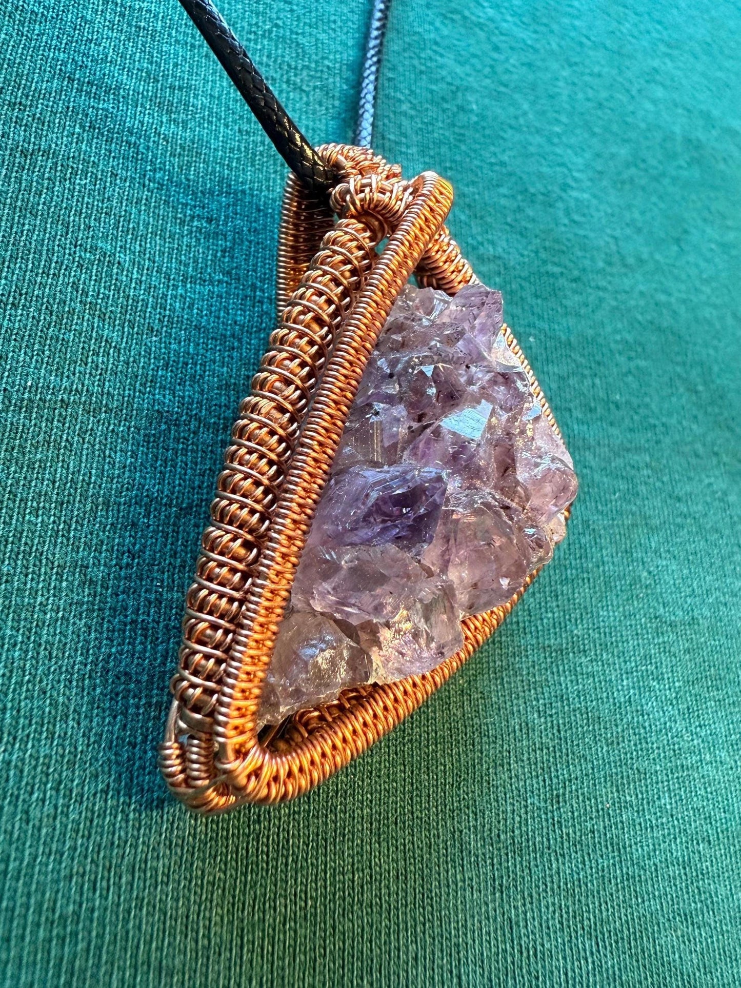 Copper wire wrapped Amethyst Pendant (includes free cord necklace)