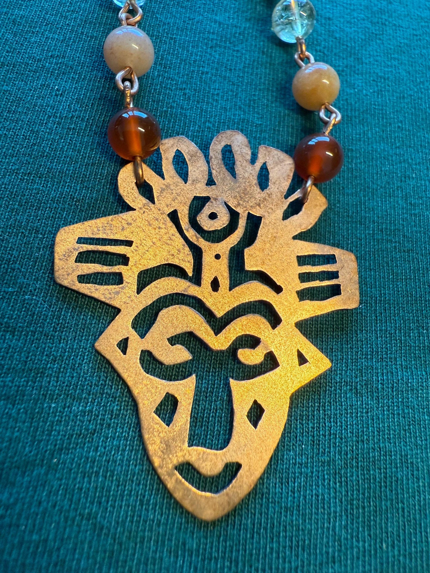Hand-Cut Copper Mask with Chakra Bead Necklace