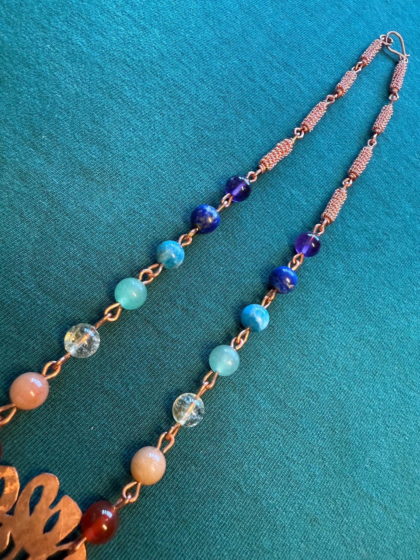 Hand-Cut Copper Mask with Chakra Bead Necklace