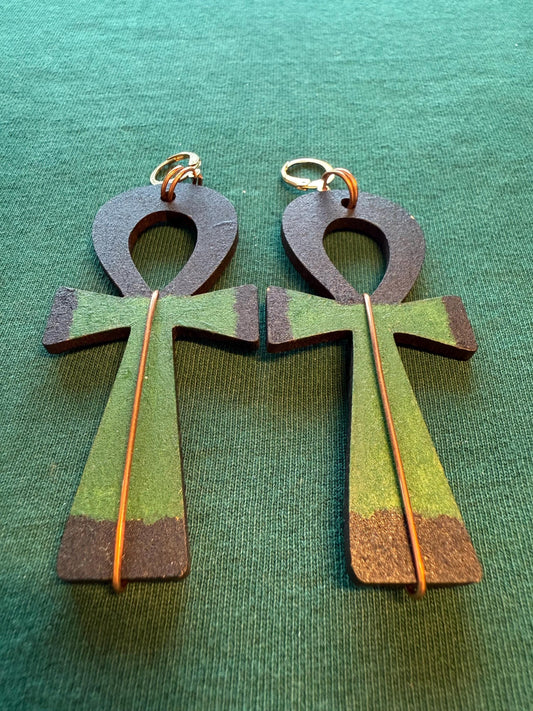 Copper Wire Wrapped Ankh Earrings