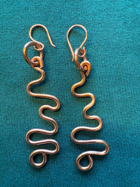 Copper Dangle Drop Ankh Earrings